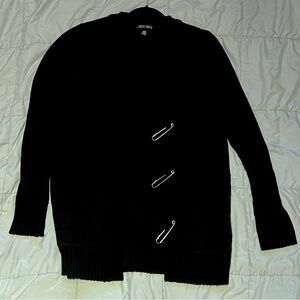 Current Mood (Dolls Kill) Black Cardigan with Safety Pin Accents